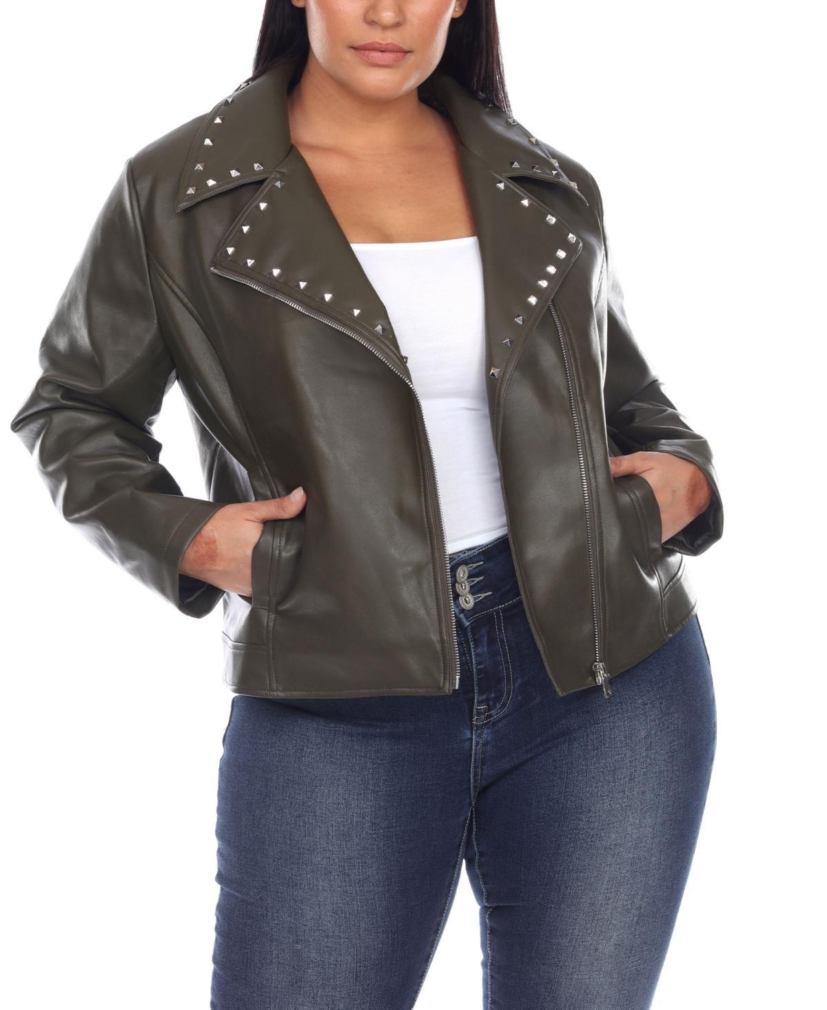 Plus Size White Mark Faux Leather Jacket, Womens Grey Product Image