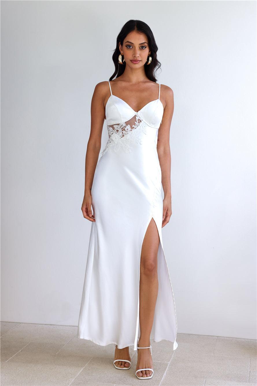 Goddess Of Dawn Satin Maxi Dress White Product Image