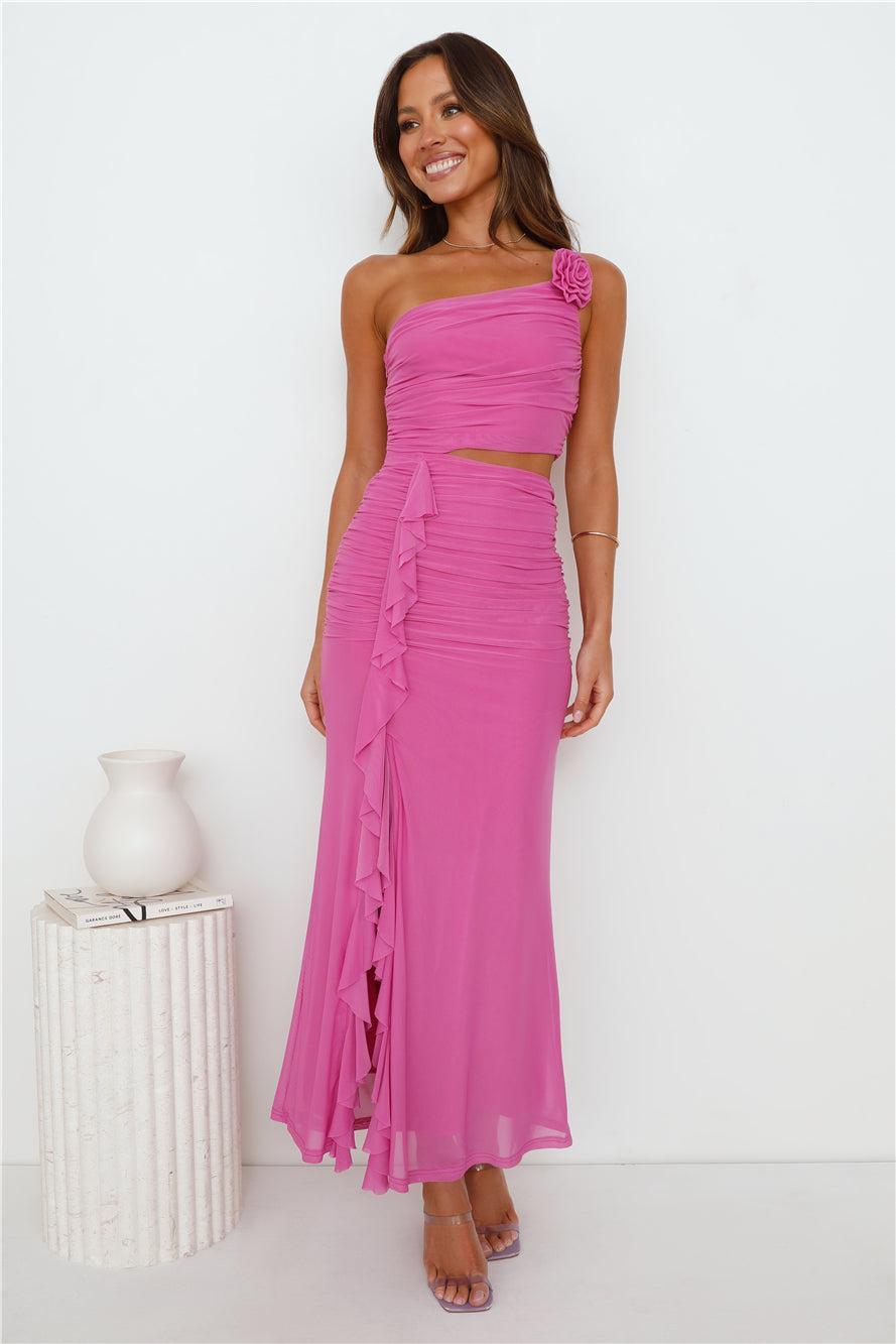 Another Party One Shoulder Mesh Maxi Dress Purple Product Image