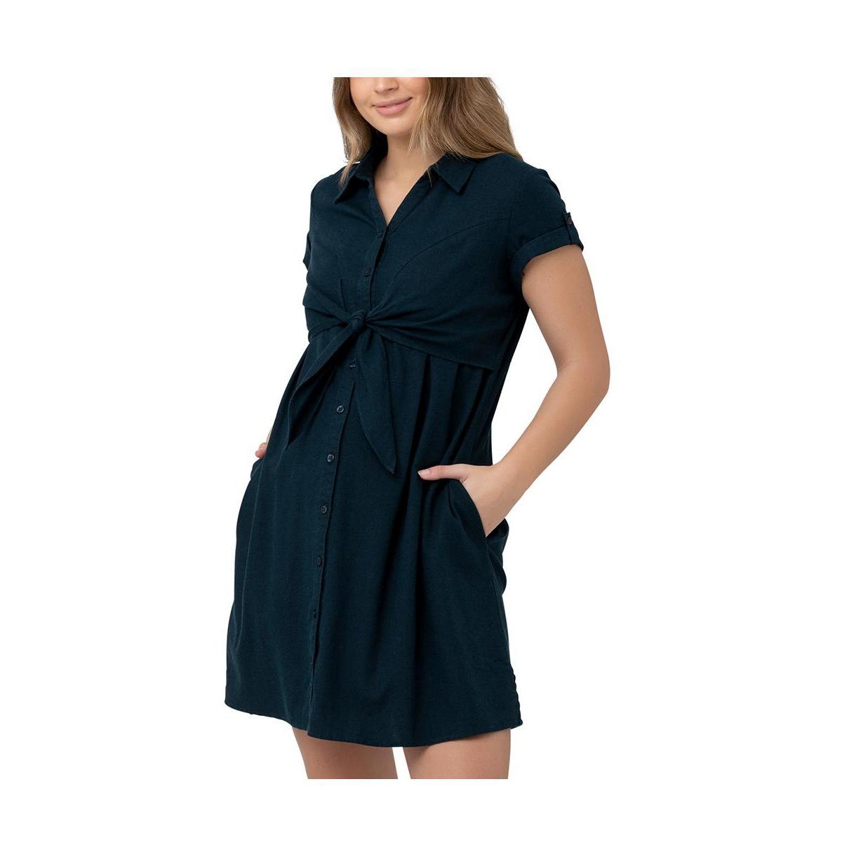 Ripe Maternity Maternity Colette Short Sleeve Tie Up Linen Dress Product Image