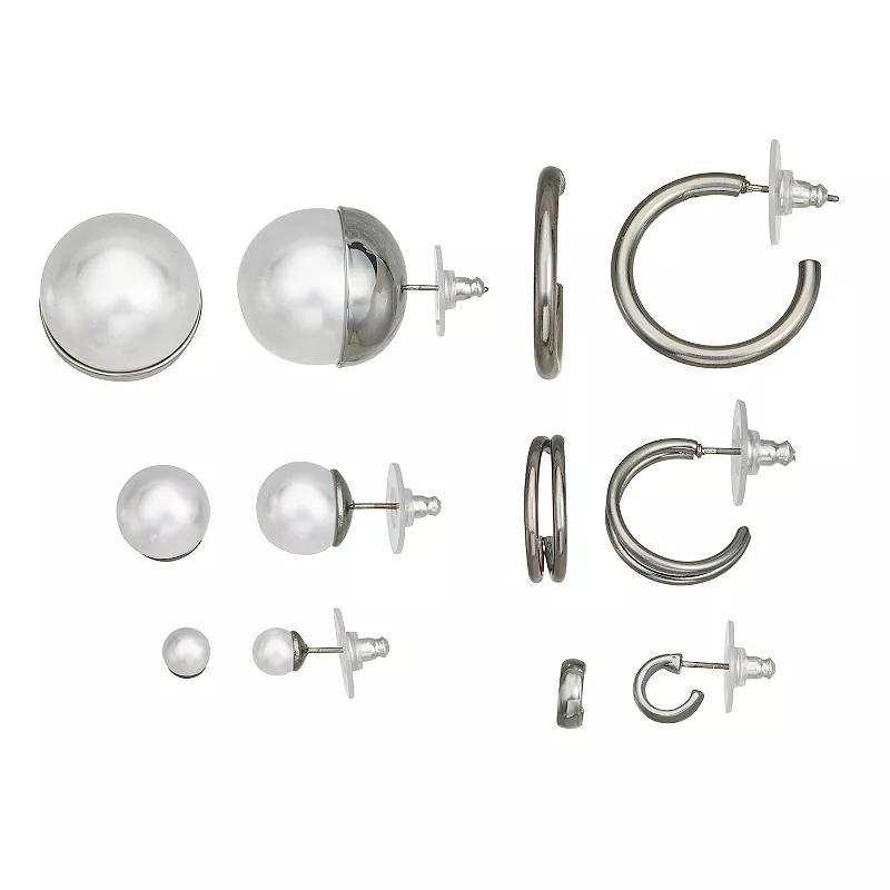 Simply Vera Vera Wang Black Tone Simulated Pearl 6-pack Earrings Set, Womens Product Image