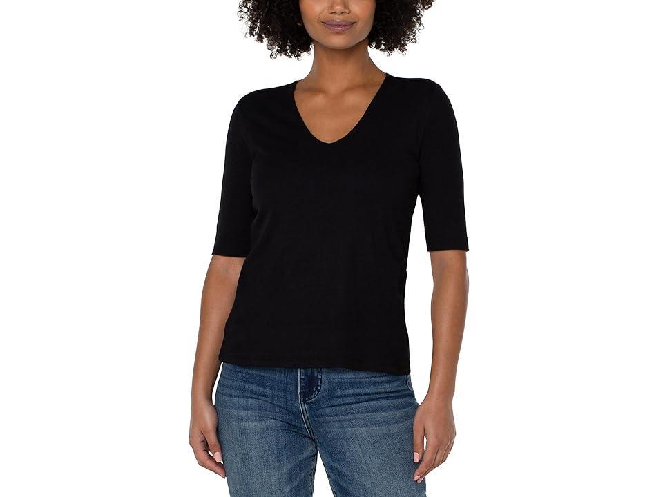 Liverpool Los Angeles Womens V-Neck Elbow-Sleeve Knit Top Product Image