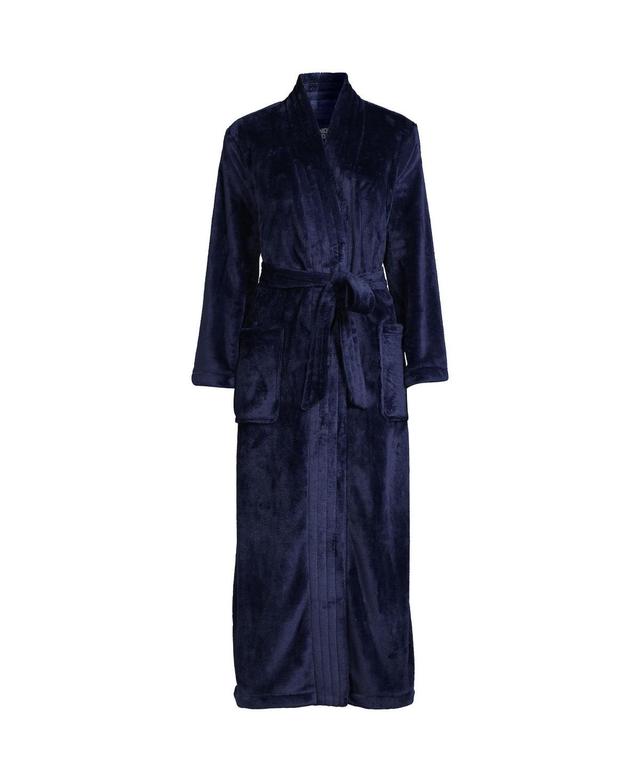 Womens Lands End Cozy Plush Long Wrap Robe Dark Green Product Image