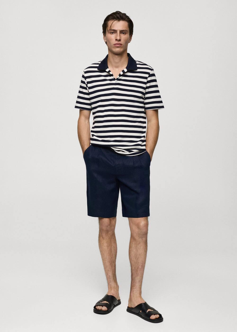 MANGO MAN - Regular fit striped piquÃ© cotton polo shirt dark navyMen Product Image