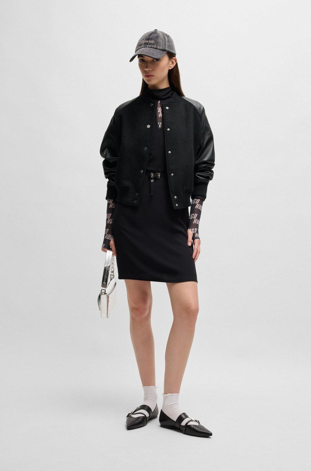 Cropped bomber jacket with faux-leather sleeves Product Image