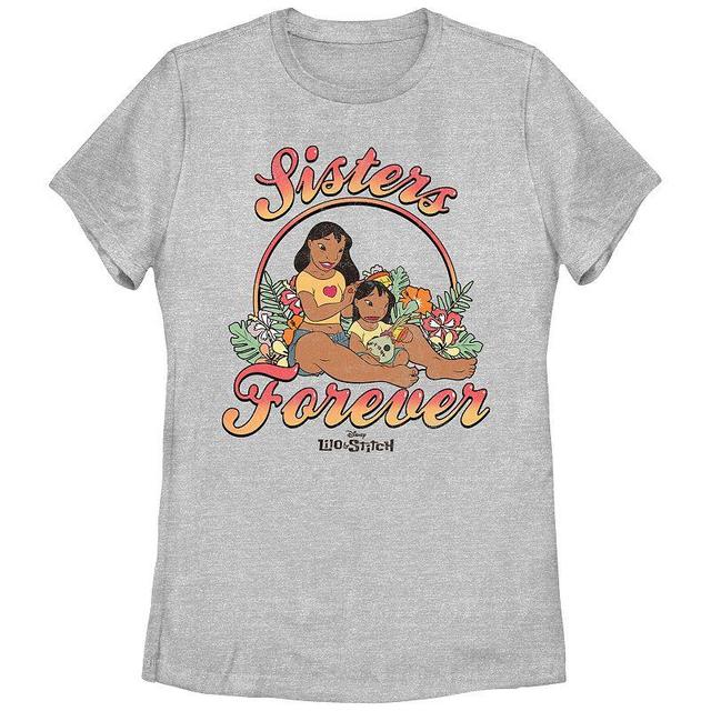 Disneys Lilo & Stitch Womens Nani And Lilo Sisters Forever Tee, Girls Athletic Grey Product Image