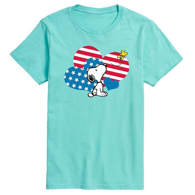 Mens Peanuts Snoopy Flag Hearts Tee Lt Green Product Image