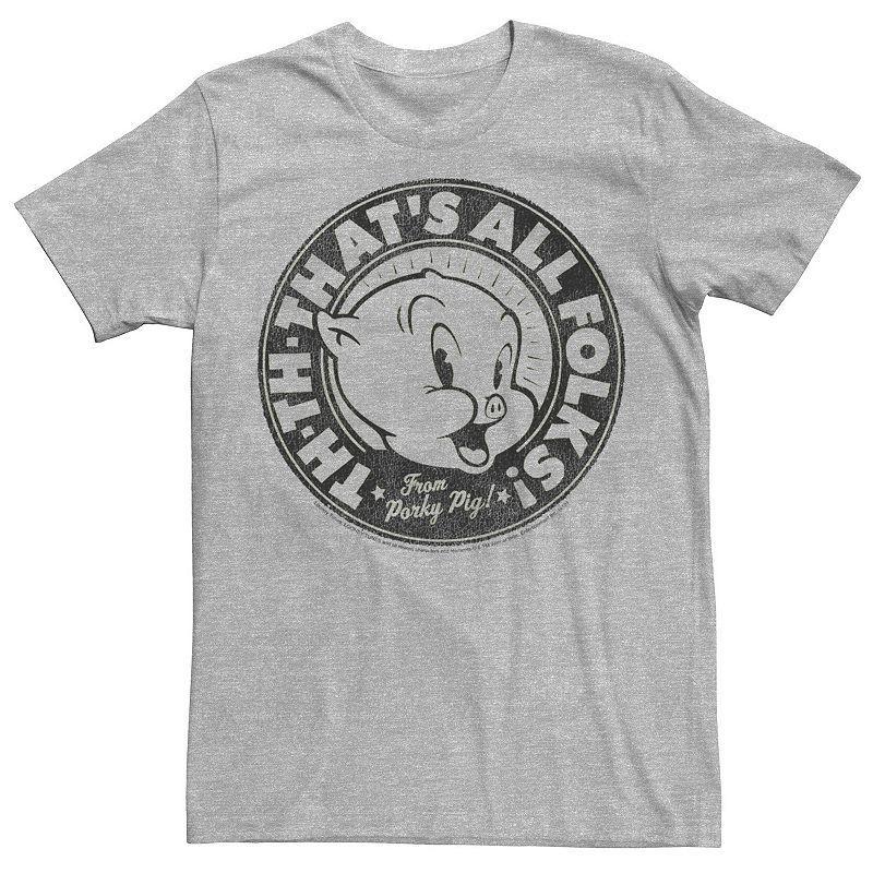 Mens Lonney Tunes Porky Pig Thats all Folks Portrait Tee Athletic Grey Product Image