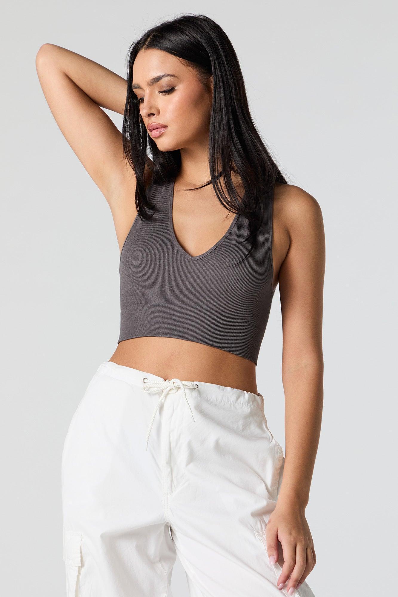 Seamless Ribbed V-Neck Cropped Tank Female Product Image