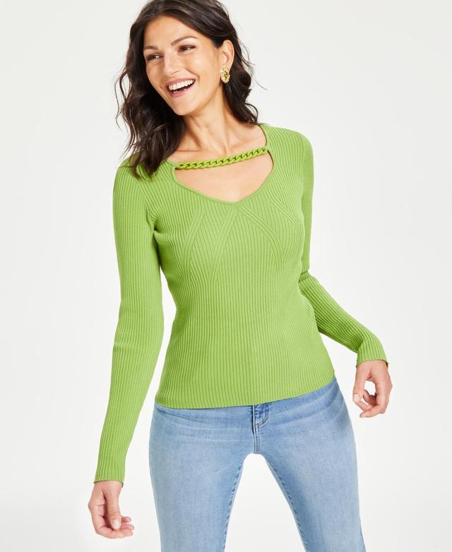 I.n.c. International Concepts Womens Chain-Trim Cutout Sweater, Created for Macys Product Image