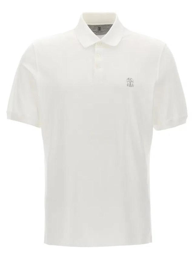 White Logo Print Polo Shirt Product Image