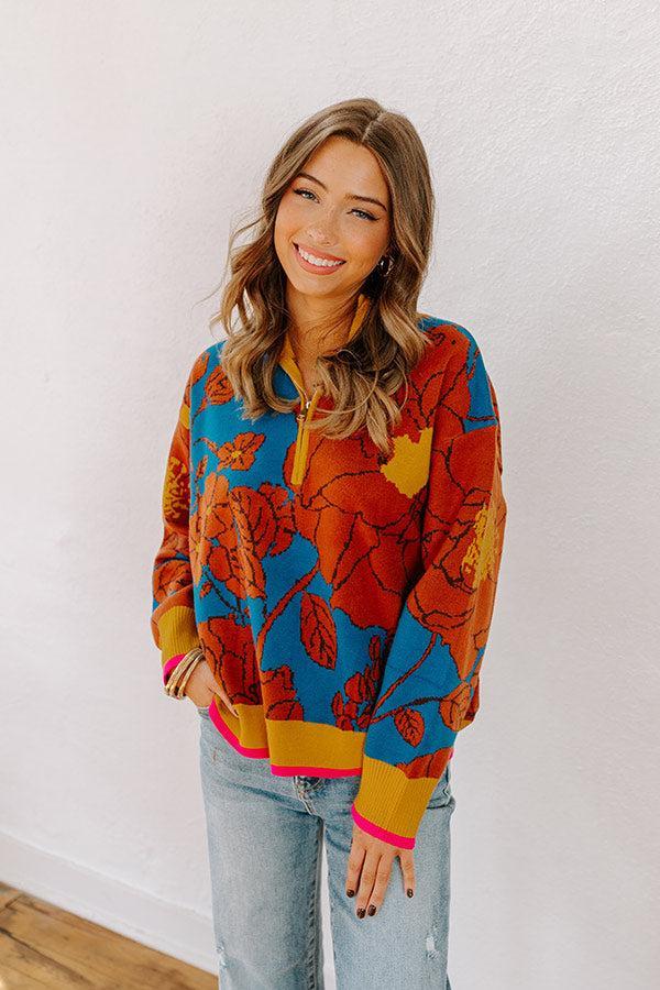 Cider And Sunsets Floral Sweater in Blue Product Image