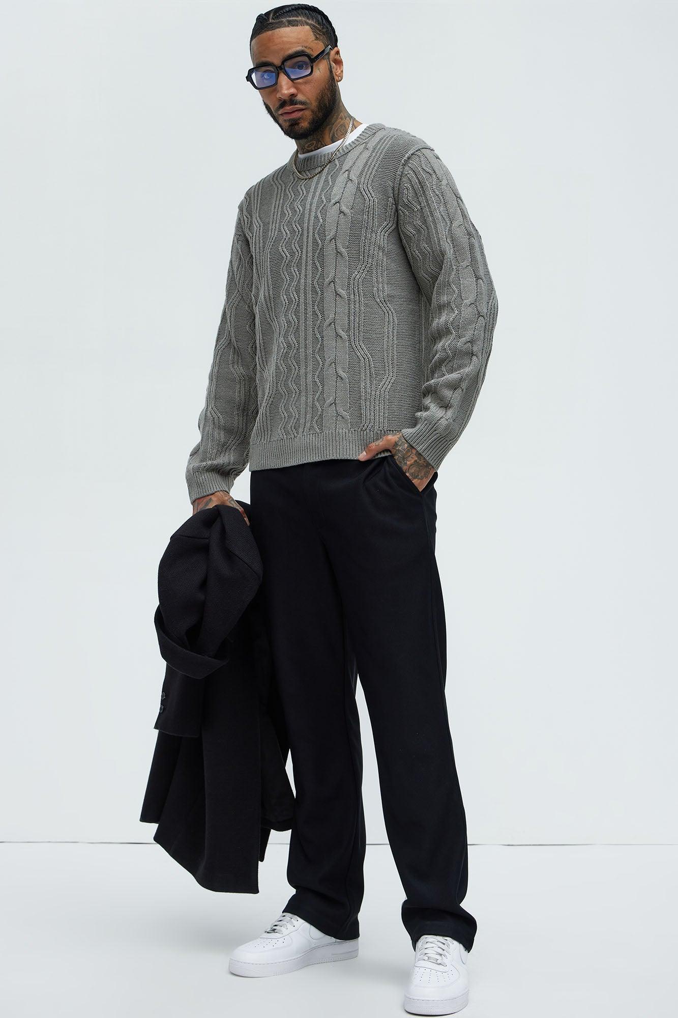 Drew Cable Knit Sweater - Heather Grey Product Image