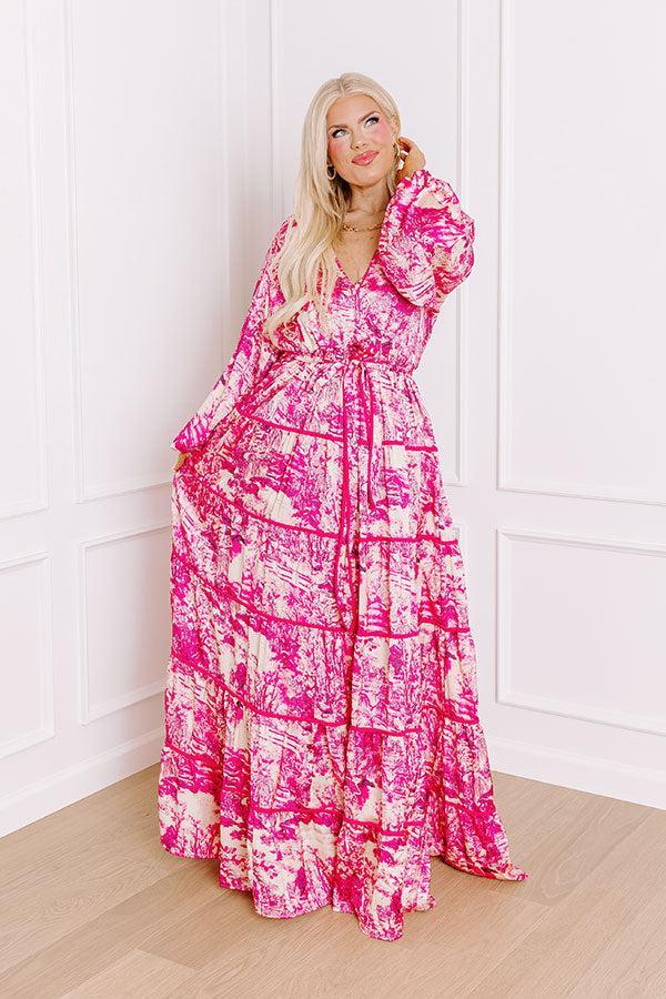 Chateau Chic Tiered Maxi Dress in Hot Pink Curves Product Image