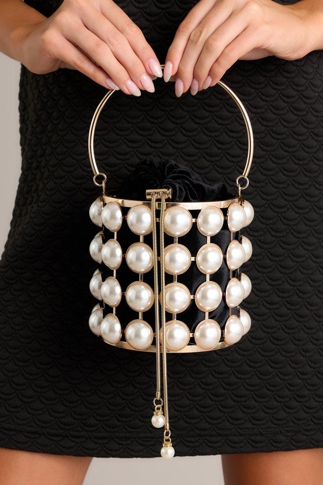 Chic Accent Ivory Pearl & Gold Embellished Clutch Product Image