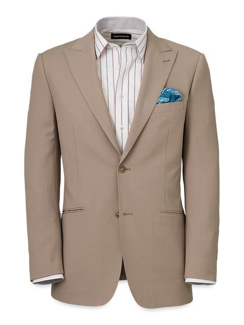 Wool Stretch Bengaline Peak Lapel Suit Jacket - Light Tan Product Image