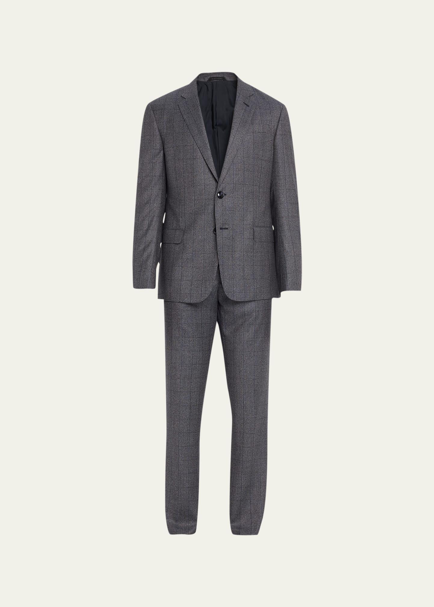 Mens Plaid Wool Suit - Grey - Size 42 - Grey - Size 42 Product Image