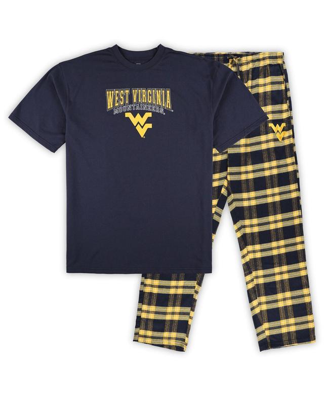 Mens Profile Navy Distressed West Virginia Mountaineers Big and Tall 2-Pack T-shirt and Flannel Pants Set Product Image