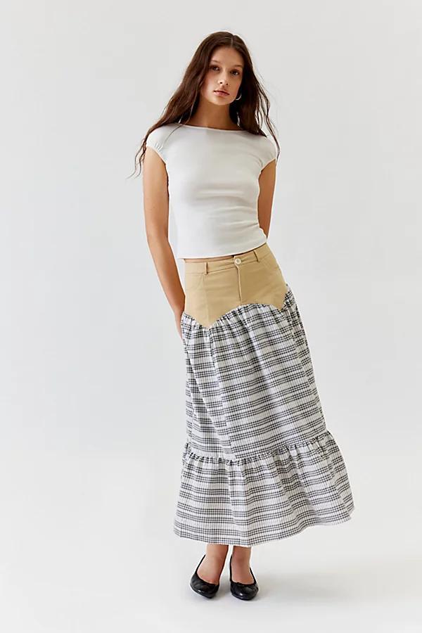 Daisy Street Spliced Checkered Frill Maxi Skirt Womens at Urban Outfitters Product Image