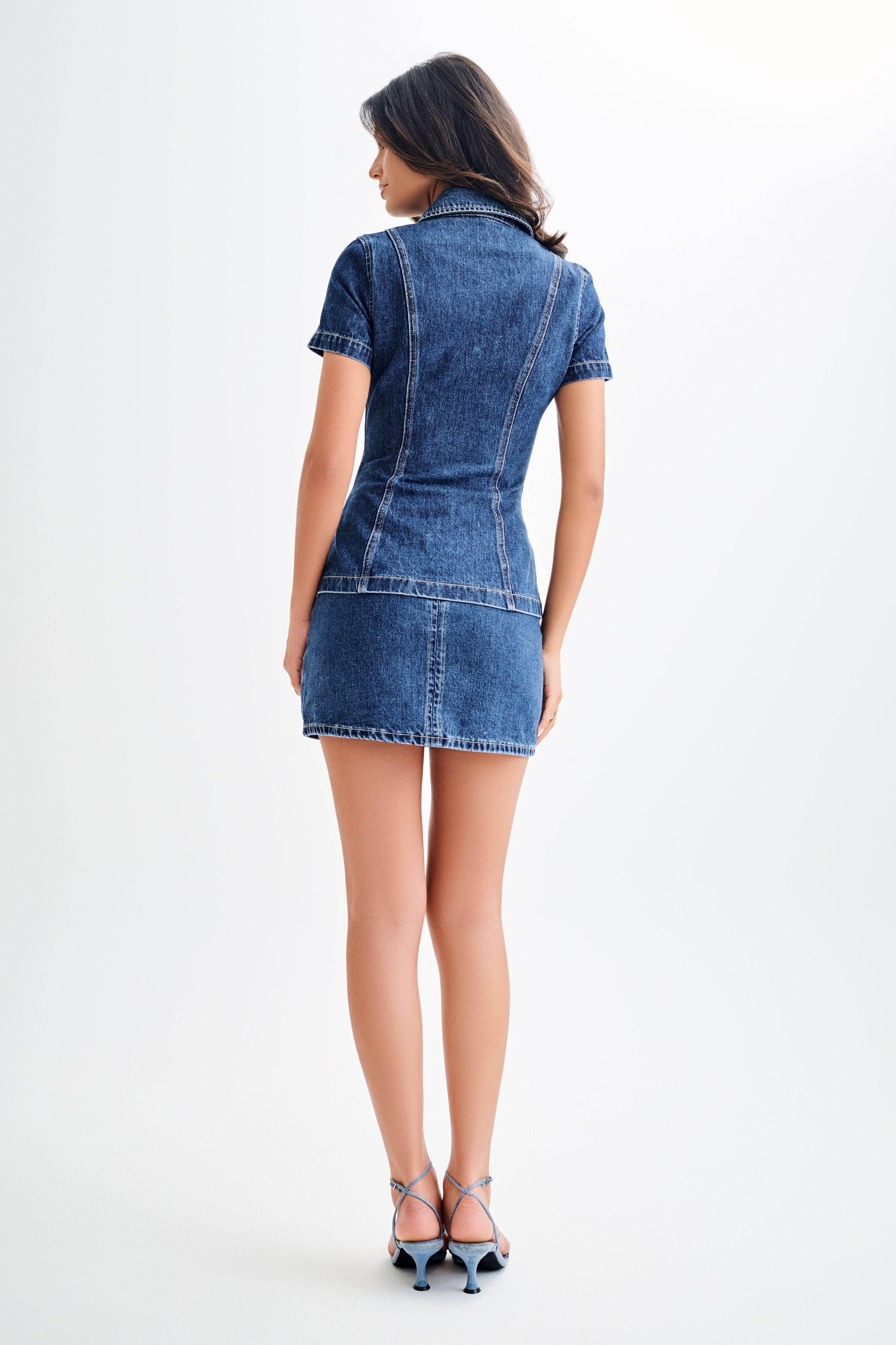 Ellie Denim Short Sleeve Top - Dark Blue Product Image