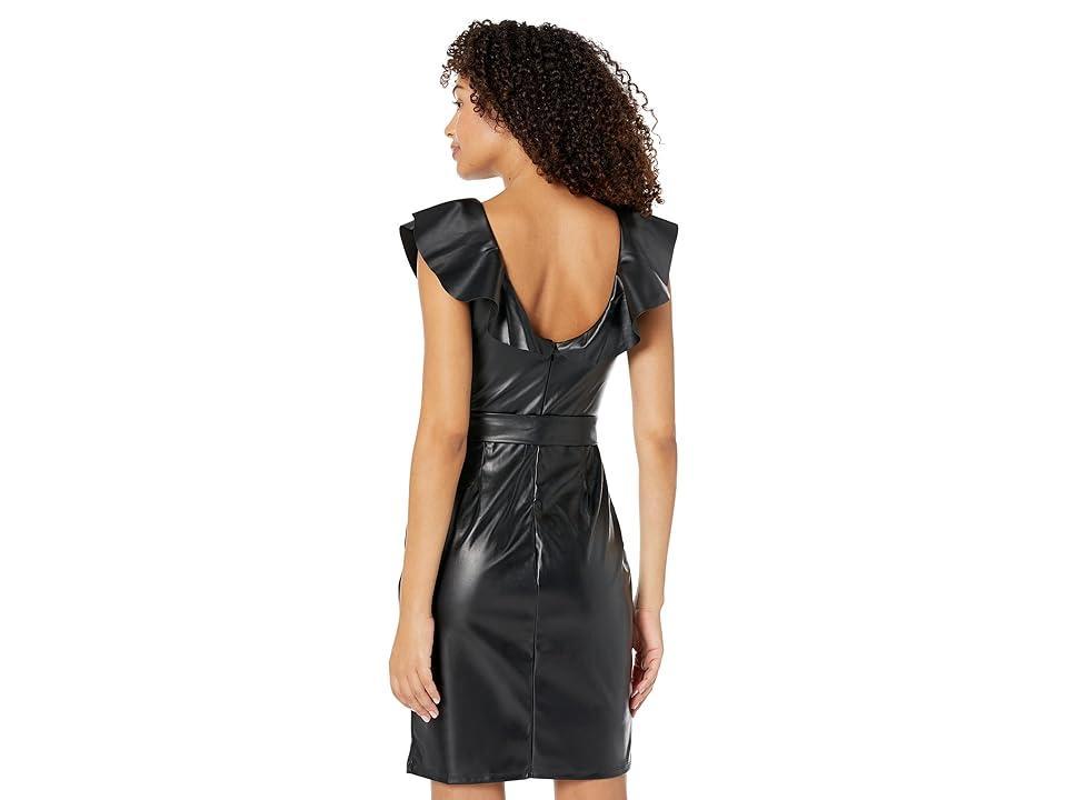 Bebe Faux Leather Ruffle Wrap Dress Women's Dress Product Image