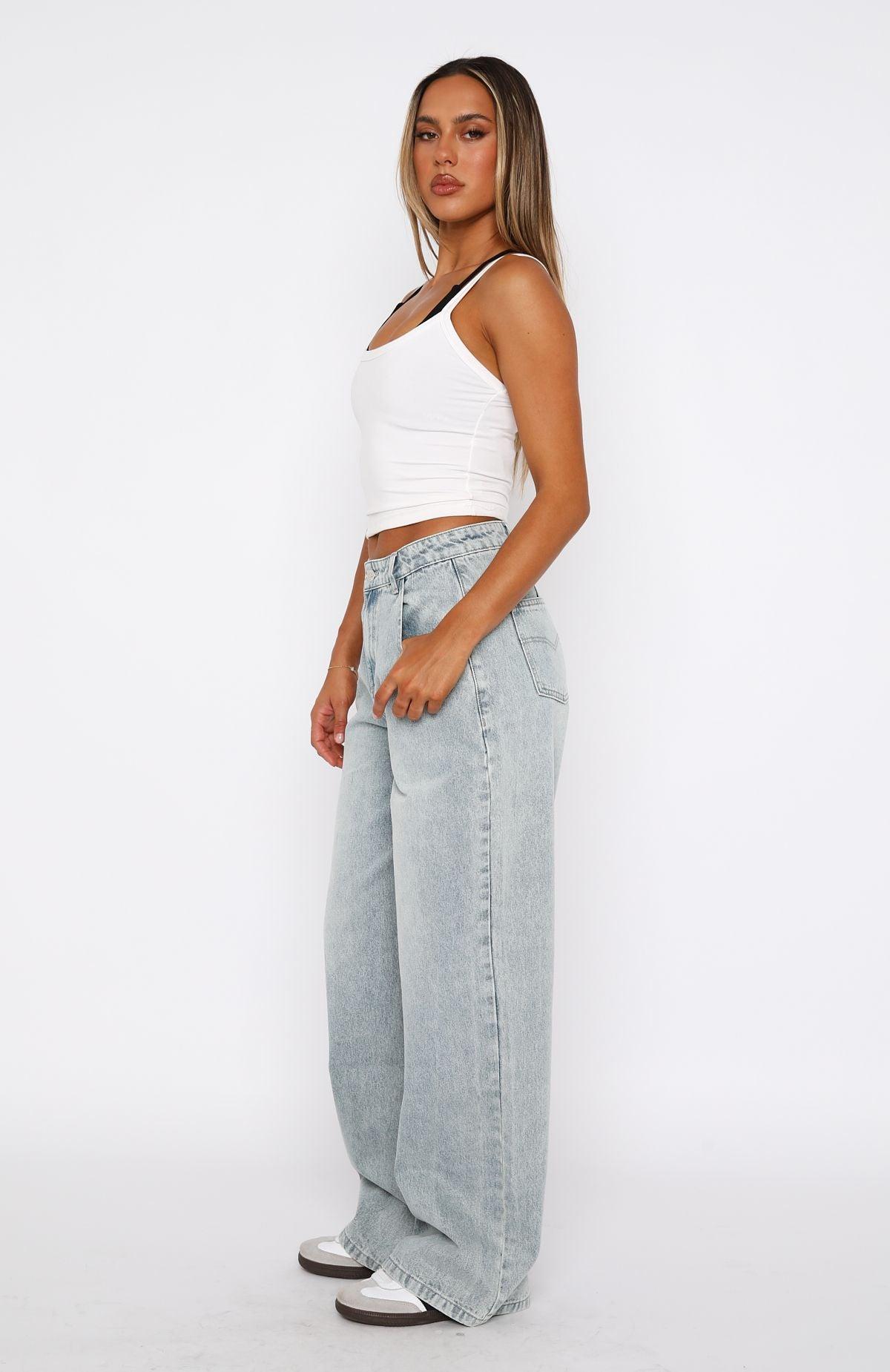 Willow Mid Rise Wide Leg Jeans Light Blue Acid Wash Product Image