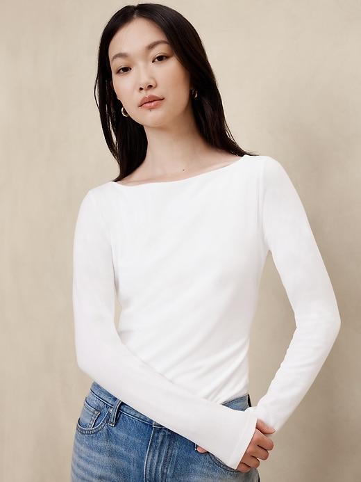 Soft Stretch Boat-Neck T-Shirt Product Image