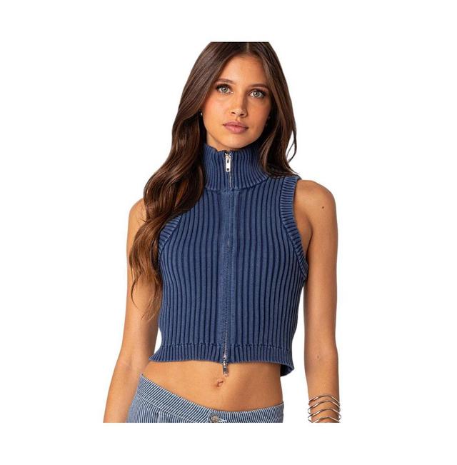 EDIKTED Front Zip Sleeveless Rib Crop Top Product Image