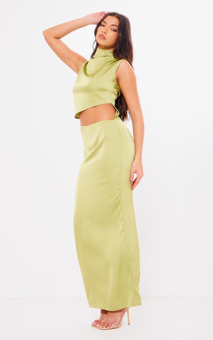 Bright Green Satin High Neck Cut Out Maxi Dress Product Image