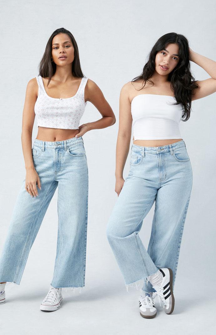 Women's Eco Stretch Light Indigo Curve Cropped Wide Leg Jeans Product Image