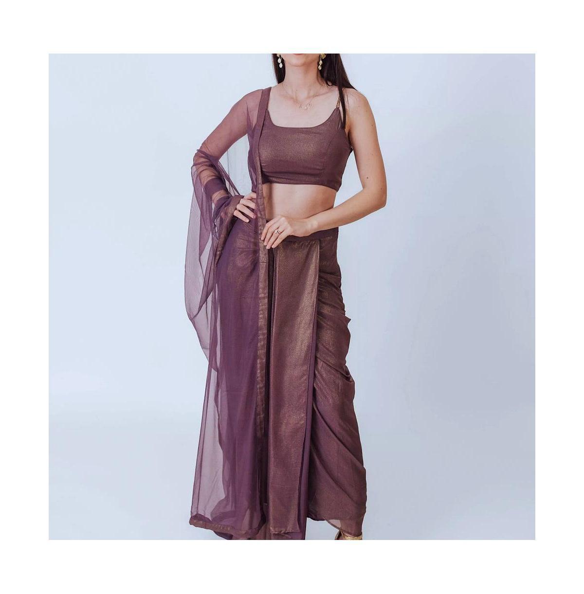 Raas Womens Purple Shimmery Pleated Skirt and Embellished Crop Top Set product image