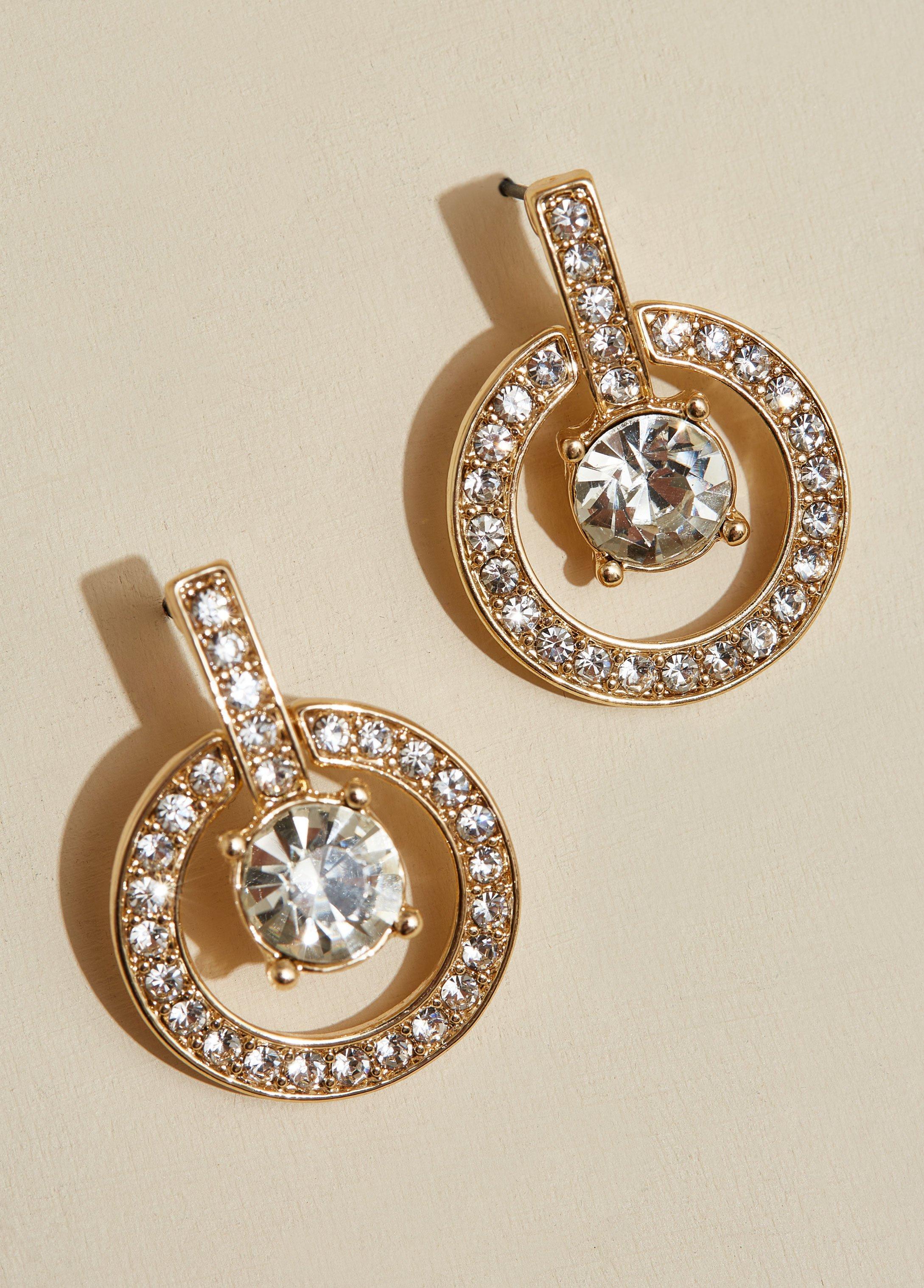 Halo Crystal Gold Tone Earrings Product Image