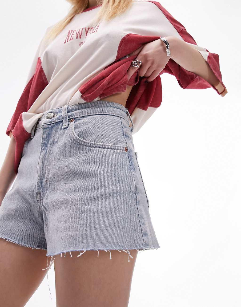 Topshop Petite comfort stretch denim short in bleach Product Image