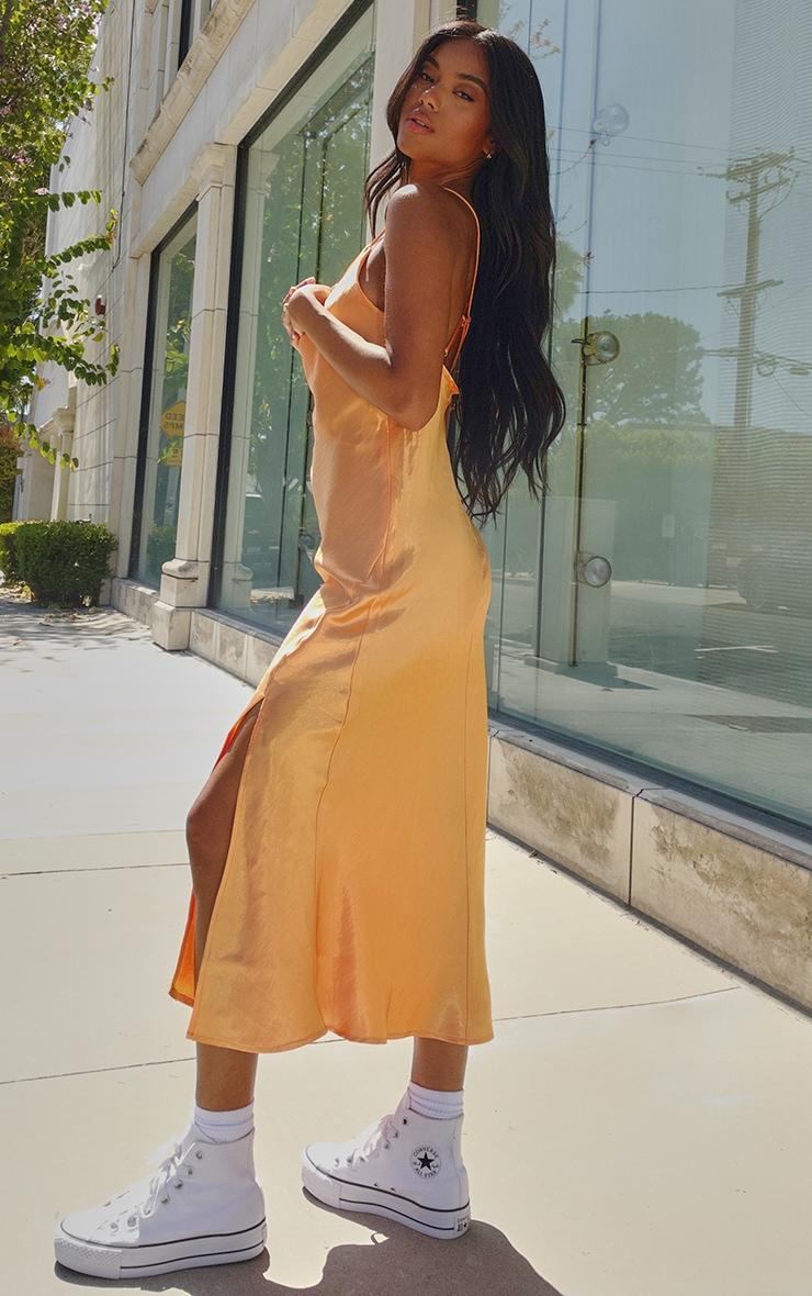 Orange Satin Maxi Split Dress Product Image