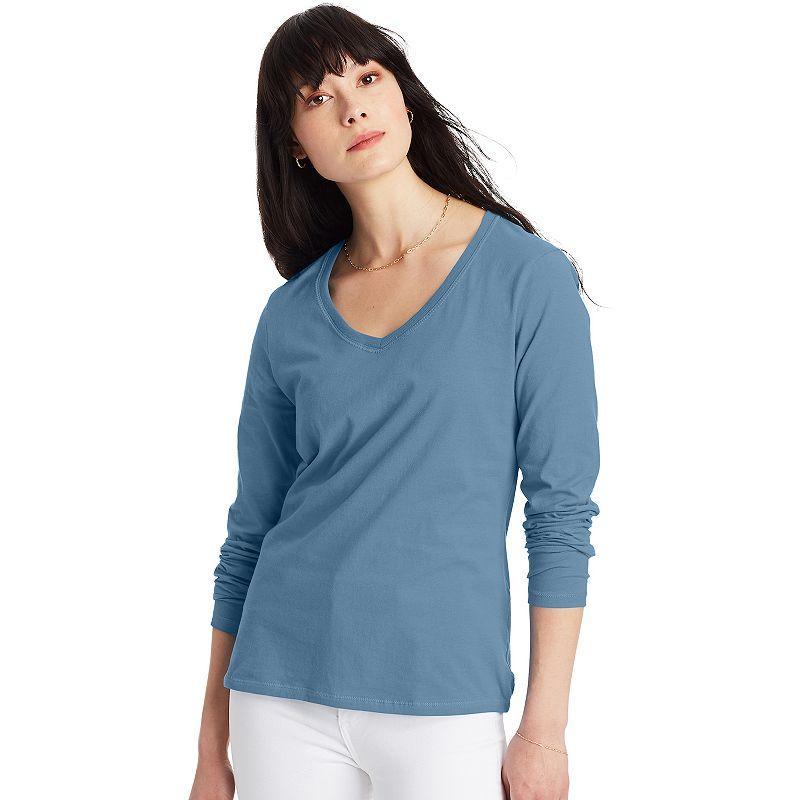 Womens Hanes Originals Long Sleeve Tee Blue Product Image