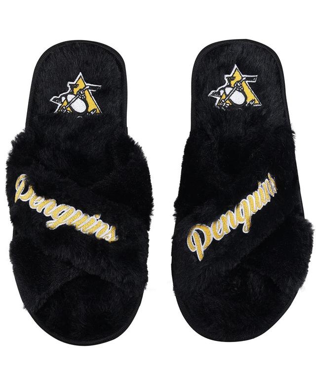 Womens FOCO Pittsburgh Penguins Script Cross Slide Slippers Product Image