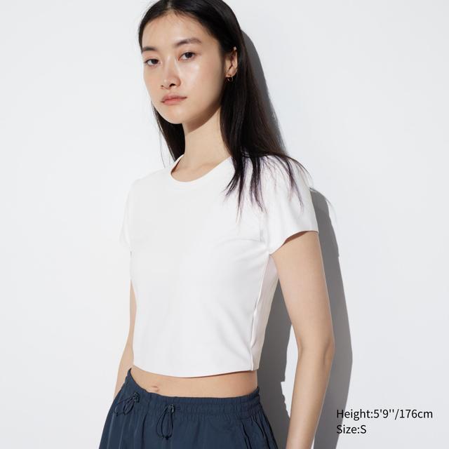 Womens Ultra Stretch Airism Cropped T-Shirt White Small UNIQLO US Product Image