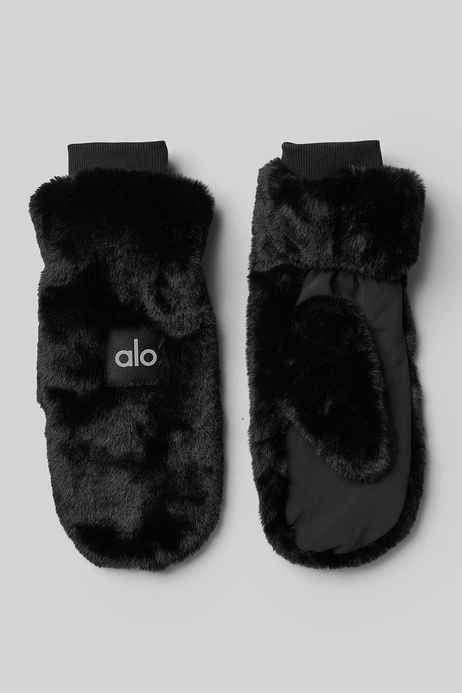 Faux Fur Mittens - Black Product Image