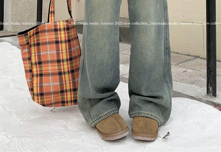 High Waist Washed Wide Leg Jeans Product Image