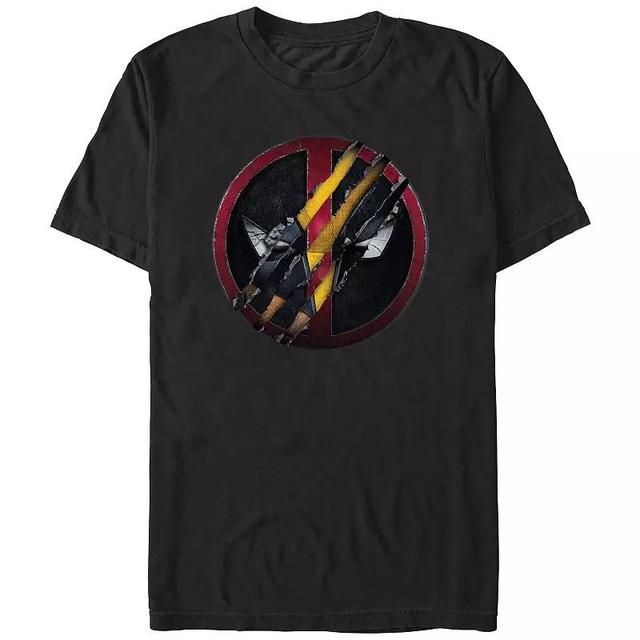 Mens Marvel Deadpool And Wolverine Clawed Badge Graphic Tee Product Image