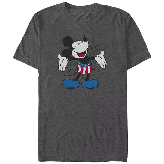 Disneys Mickey Mouse Stars And Stripes Shorts Big & Tall Graphic Tee, Mens Grey Heather Product Image