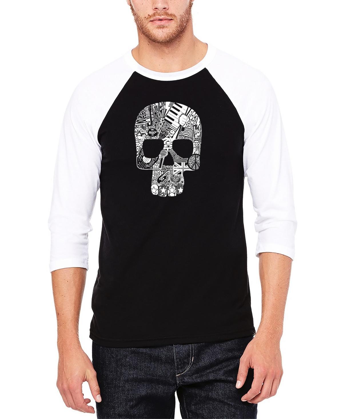 La Pop Art Mens Rock N Roll Skull Raglan Baseball Word Art T-shirt - Gray Product Image