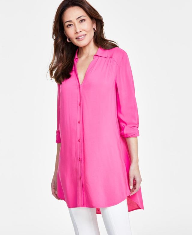 I.n.c. International Concepts Womens Roll-Tab Button-Down Long Blouse, Created for Macys Product Image