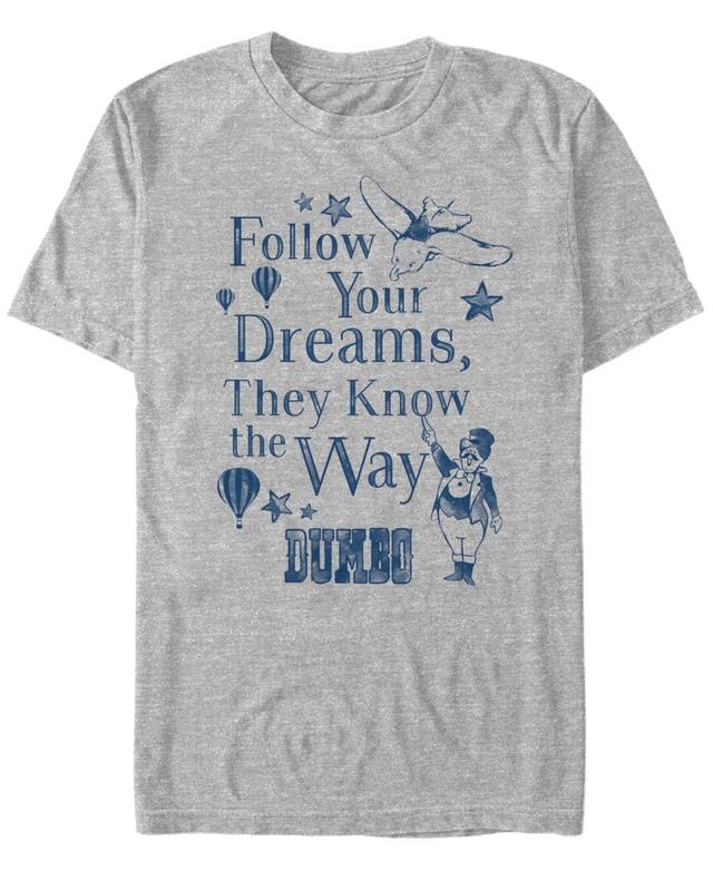 Disneys Dumbo Follow Your Dreams Vintage Poster Mens Tee Athletic Grey Product Image