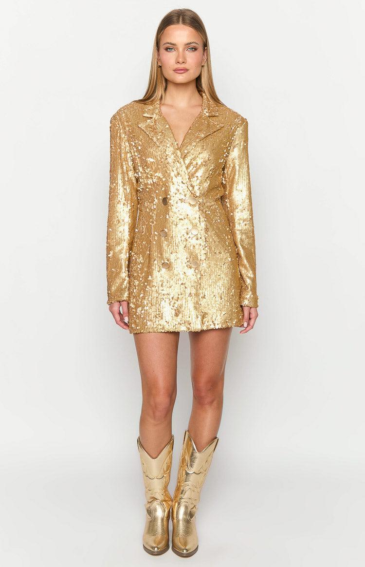 Natalie Gold Sequin Blazer Mini Dress Product Image