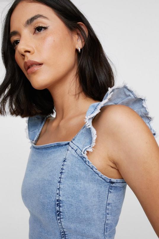 Denim Frill Strap Crop Top Product Image