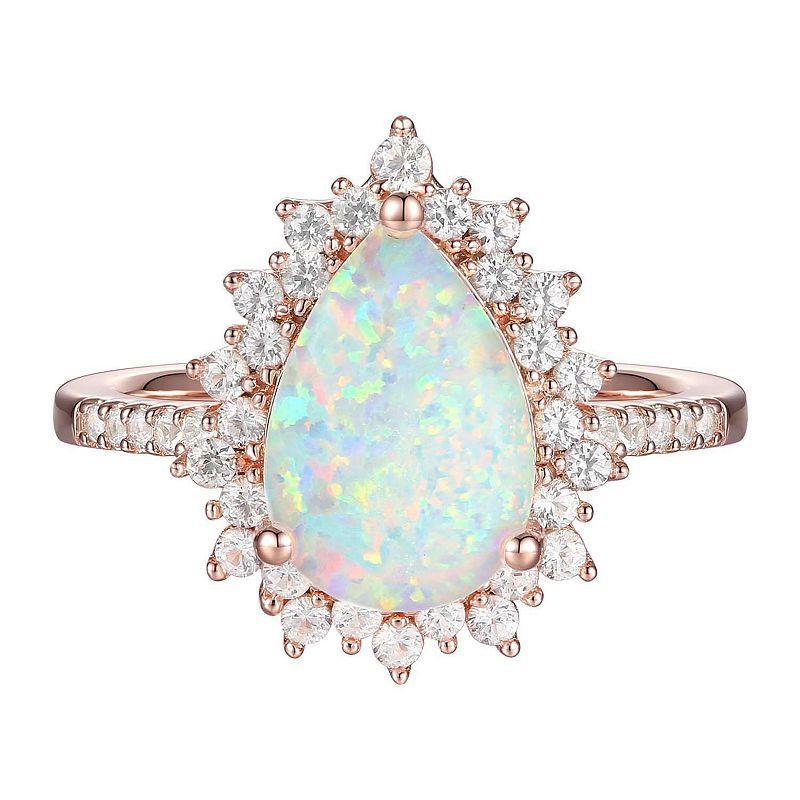 14k Rose Gold Over Silver Lab-Created Opal, Lab-Created White Sapphire Solitaire Ring, Womens Pink Product Image