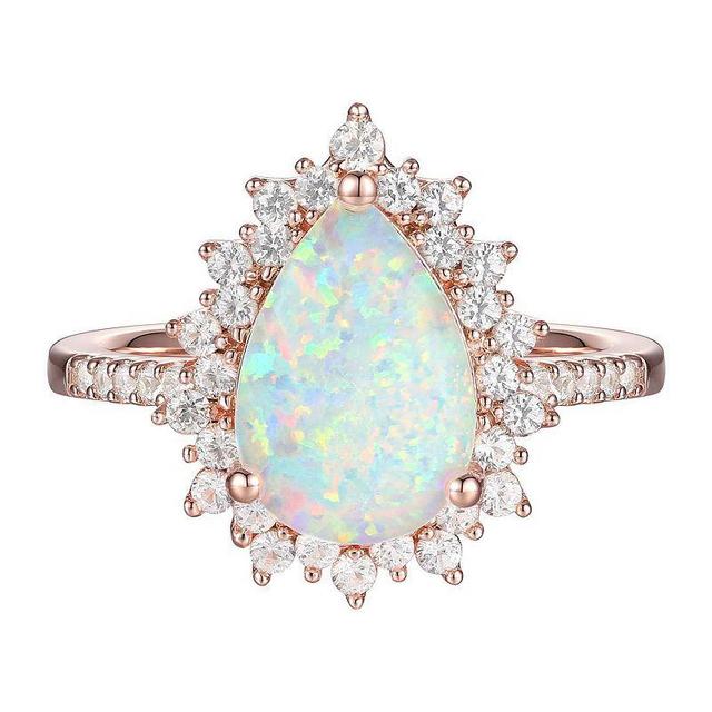 14k Rose Gold Over Silver Lab-Created Opal, Lab-Created White Sapphire Solitaire Ring, Womens Product Image