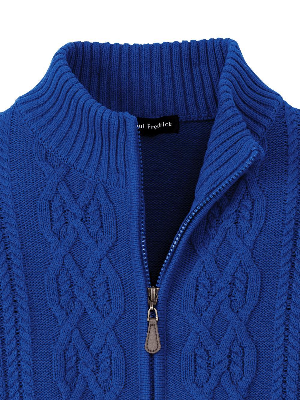 Cotton Cable Full Zip Mock Neck Sweater - Cobalt Product Image