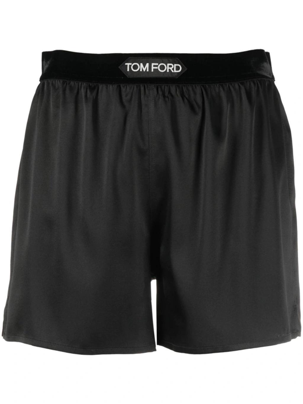 TOM FORD Velvet-trimmed Silk-blend Satin Shorts In Black Product Image